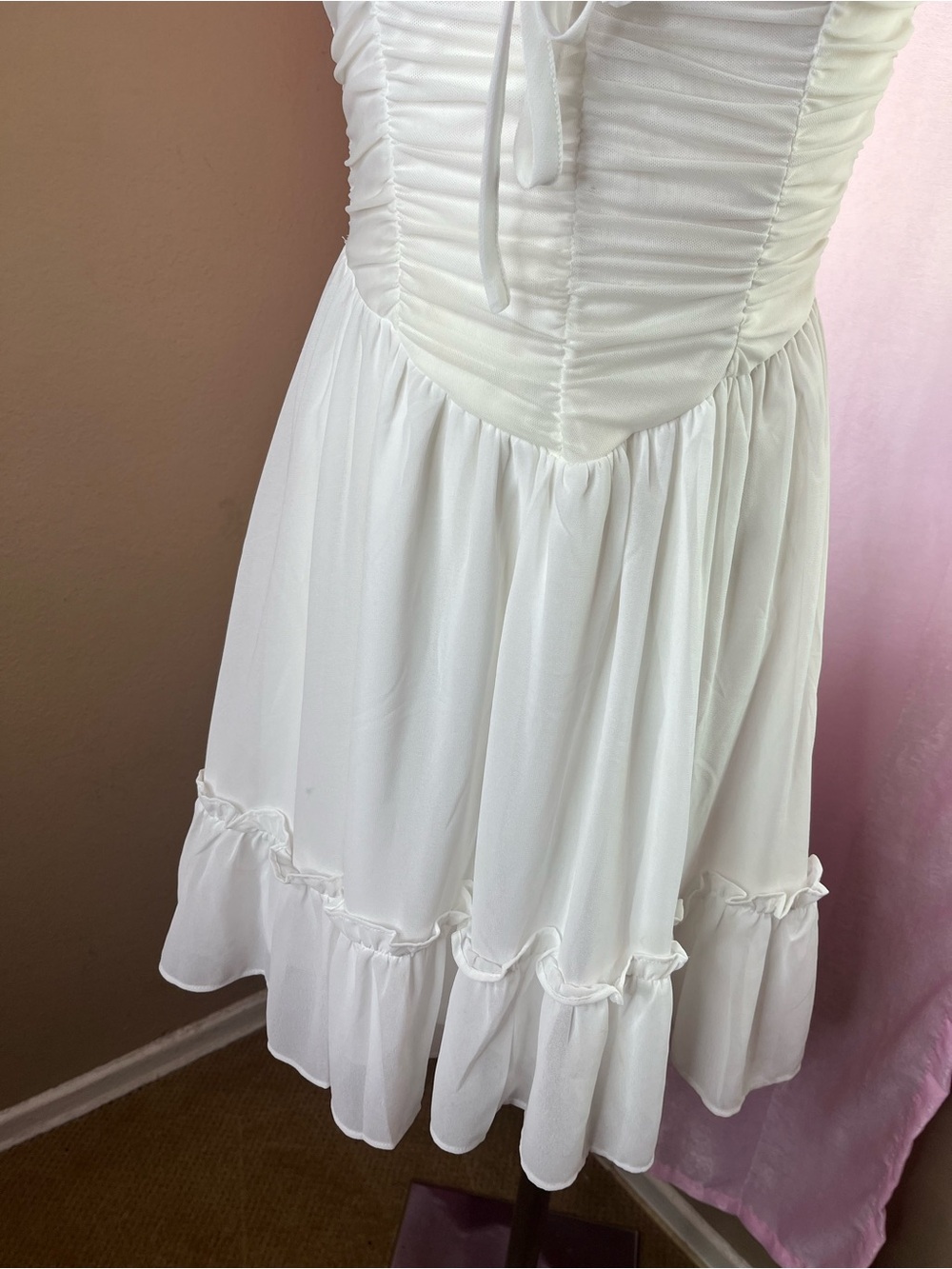 White Ruffled Off-Shoulder Sundress - Picture 4 of 10